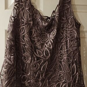 Lace Overlay Sleeveless Women's Top in Subtle Brown And Jacket Combo